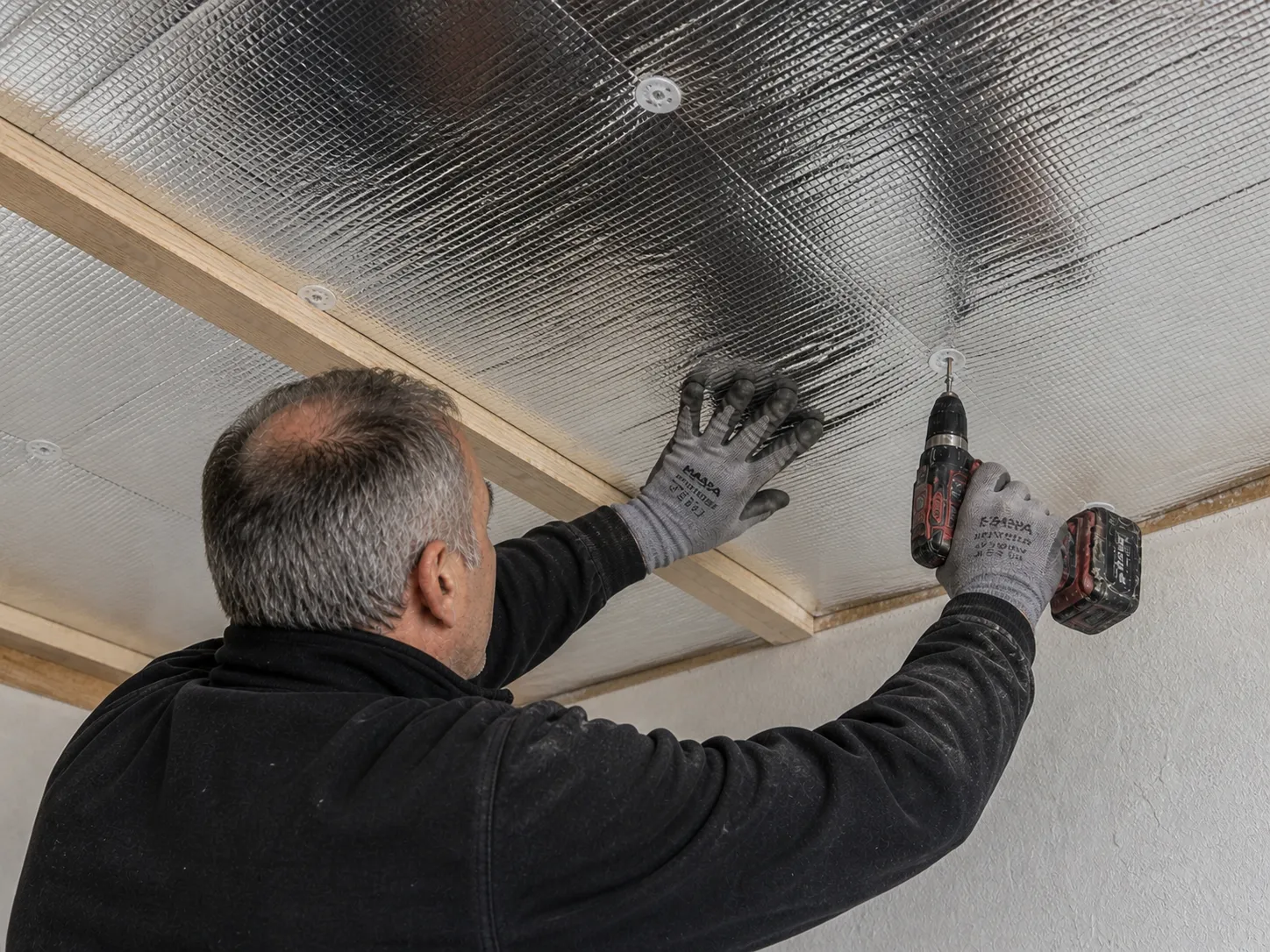 Panneaux isolants en aluminium réfléchissants posés en sous-face d'un plancher bas